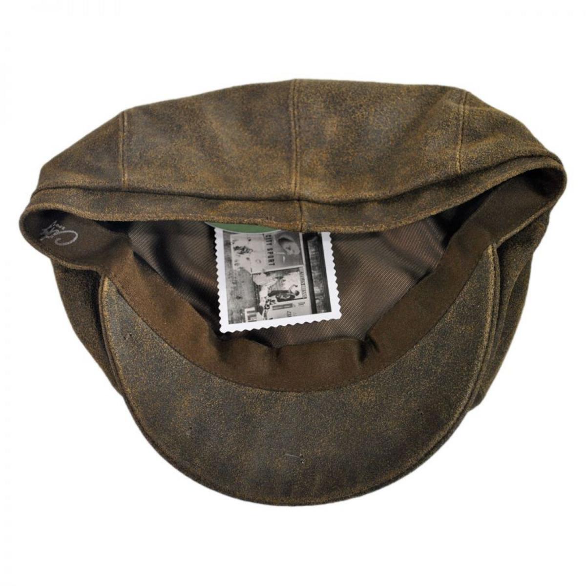 City Sport Caps | Distressed Leather Newsboy Cap | 175073 | under | BROWN