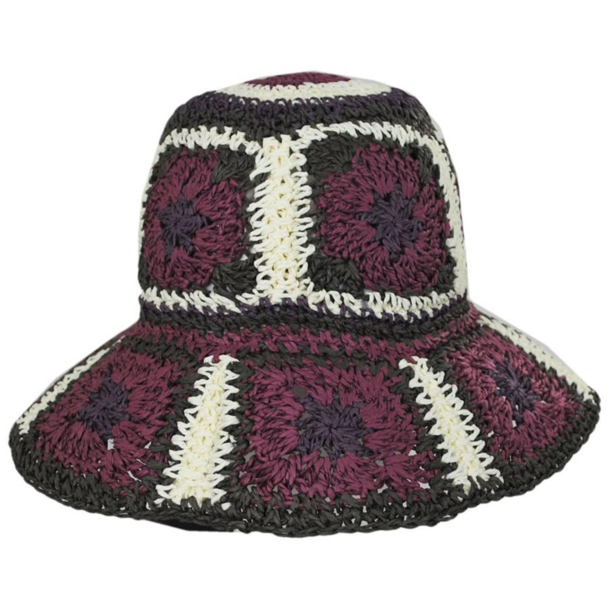 Peter Grimm - Fergie Granny Square Hand Crochet Toyo Straw Bucket Hat - 758514152806 - VIOLET