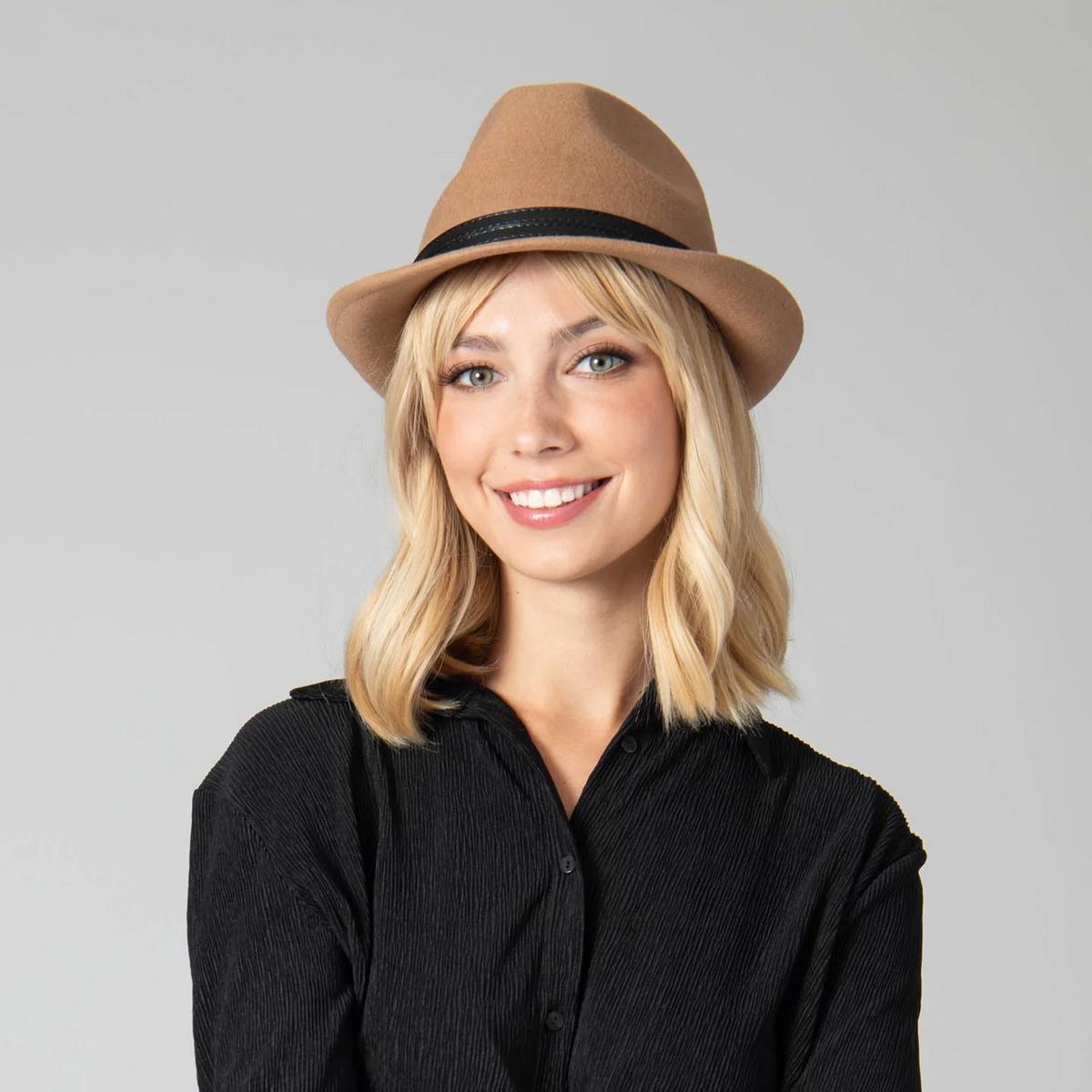 San Diego Hat Company | Indie Wool Felt Fedora Hat | 108942 | lsmone | TAN