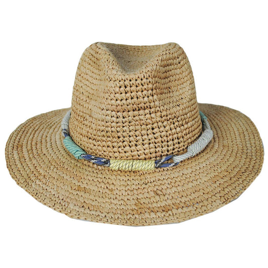 Scala | Calla Crochet Raffia Straw Safari Fedora Hat | 105505 | front | NATURAL