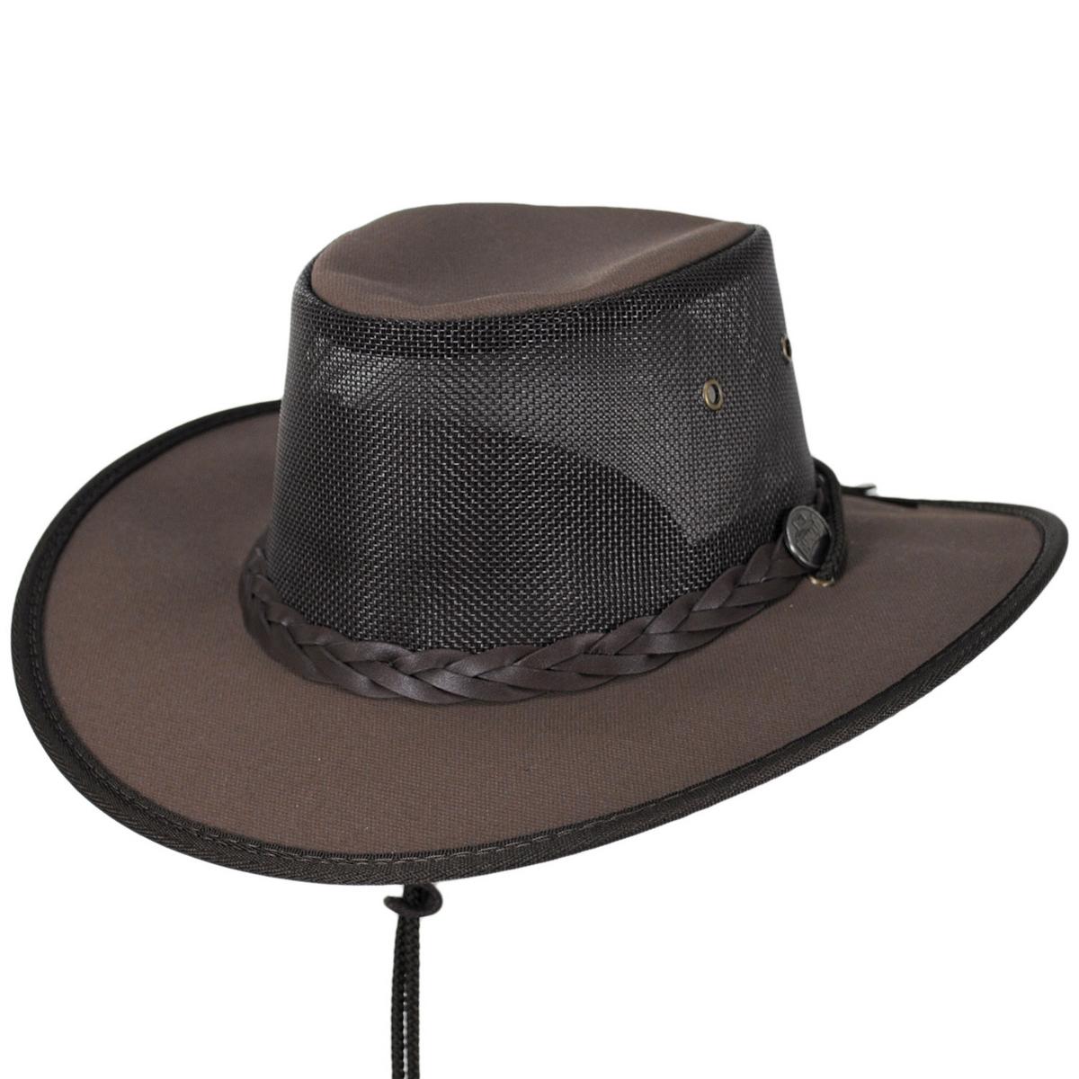 Barmah | Cotton Canvas Mesh Drover Hat | 400900 | lead | BROWN
