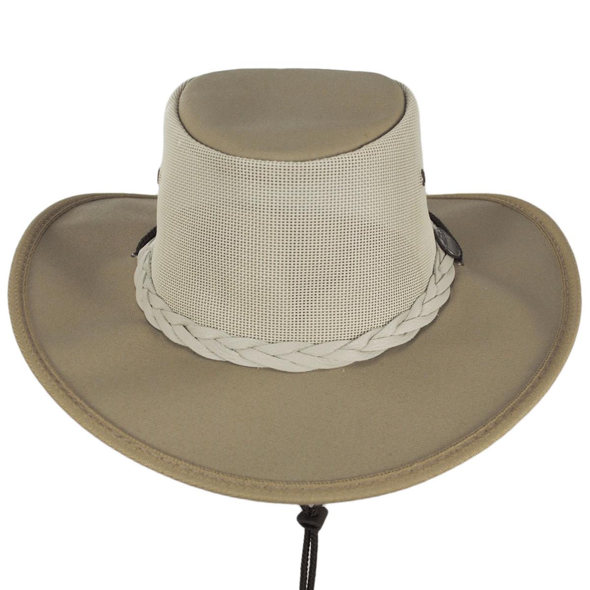 Barmah | Cotton Canvas Mesh Drover Hat | 400900 | front | BEIGE