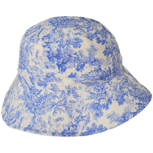 Physician Endorsed | Marie Toile Reversible Cotton Bucket Hat | 108710 | profile | WHITE/BLUE