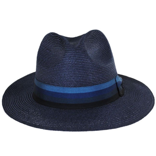 Dobbs | Side Eye Hemp Straw Fedora Hat | 127025 | front | NAVY