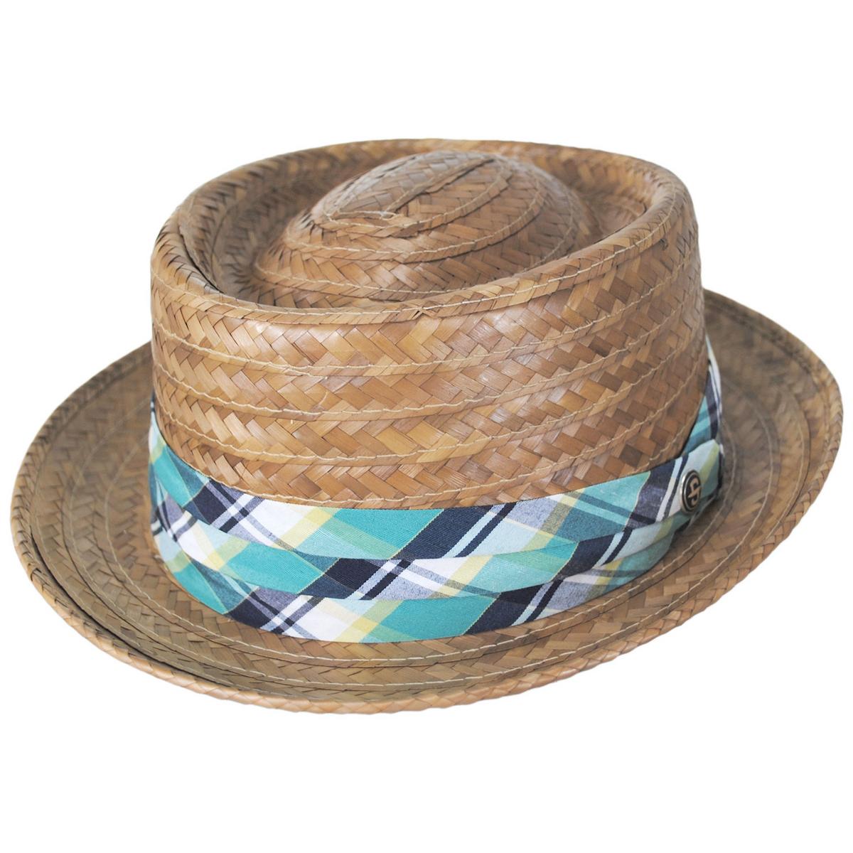Stetson | Madrigal Coconut Straw Pork Pie Hat | 126923 | lead | BROWN/BLUE