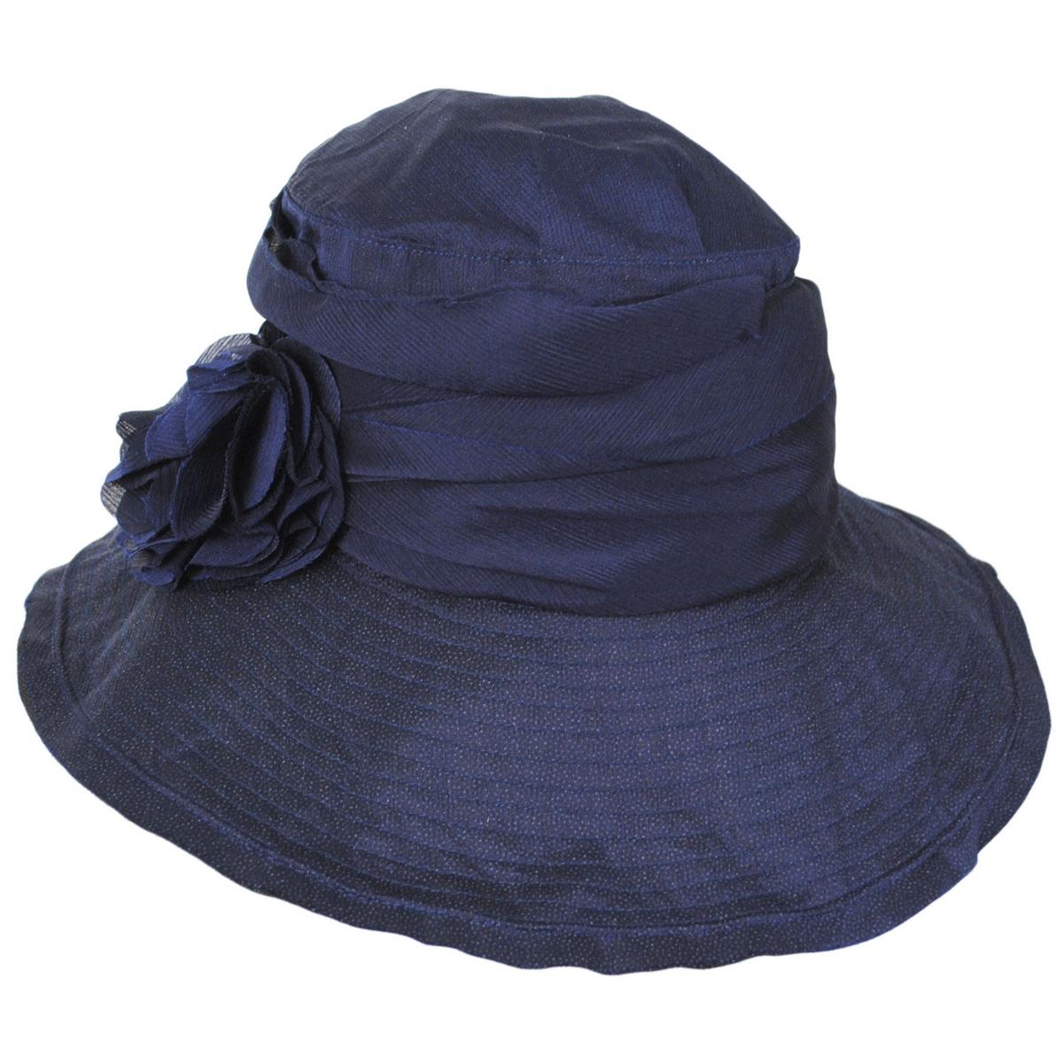 Jeanne Simmons | Romance Fabric Sun Hat | 106547 | lead | NAVY