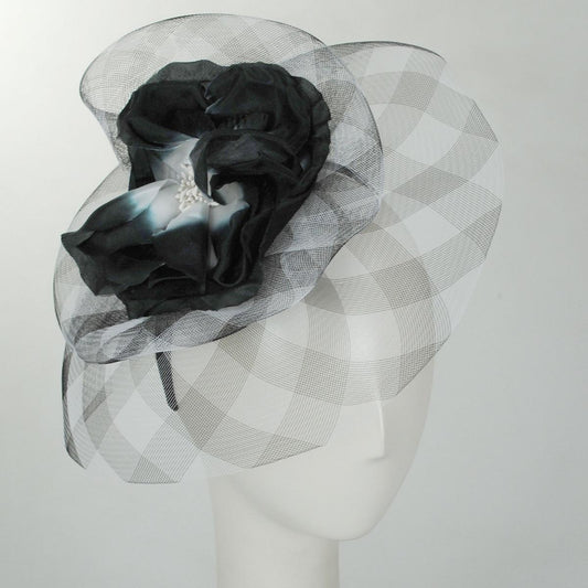 Kathy Jeanne | Percalle Horsehair Mesh Fascinator Hat | 122430 | front | BLACK/WHITE