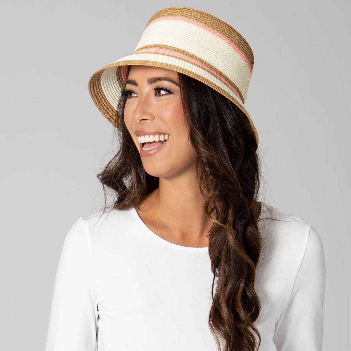 San Diego Hat Company | Las Palmas Striped Toyo Straw Bucket Hat | 103676 | lsfone | PINK STRIPE