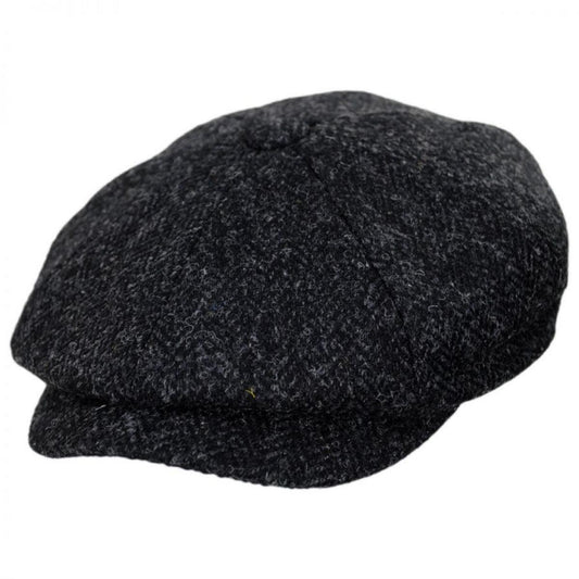 Jaxon & James | Taransay Harris Tweed Wool Newsboy Cap | 170004 | lead | BLACK/CHARCOAL