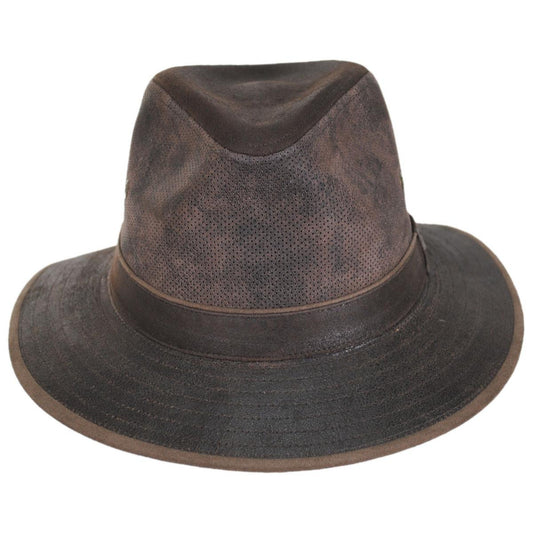 Scala | Weathered Leather Safari Fedora Hat | 140269 | front | BROWN