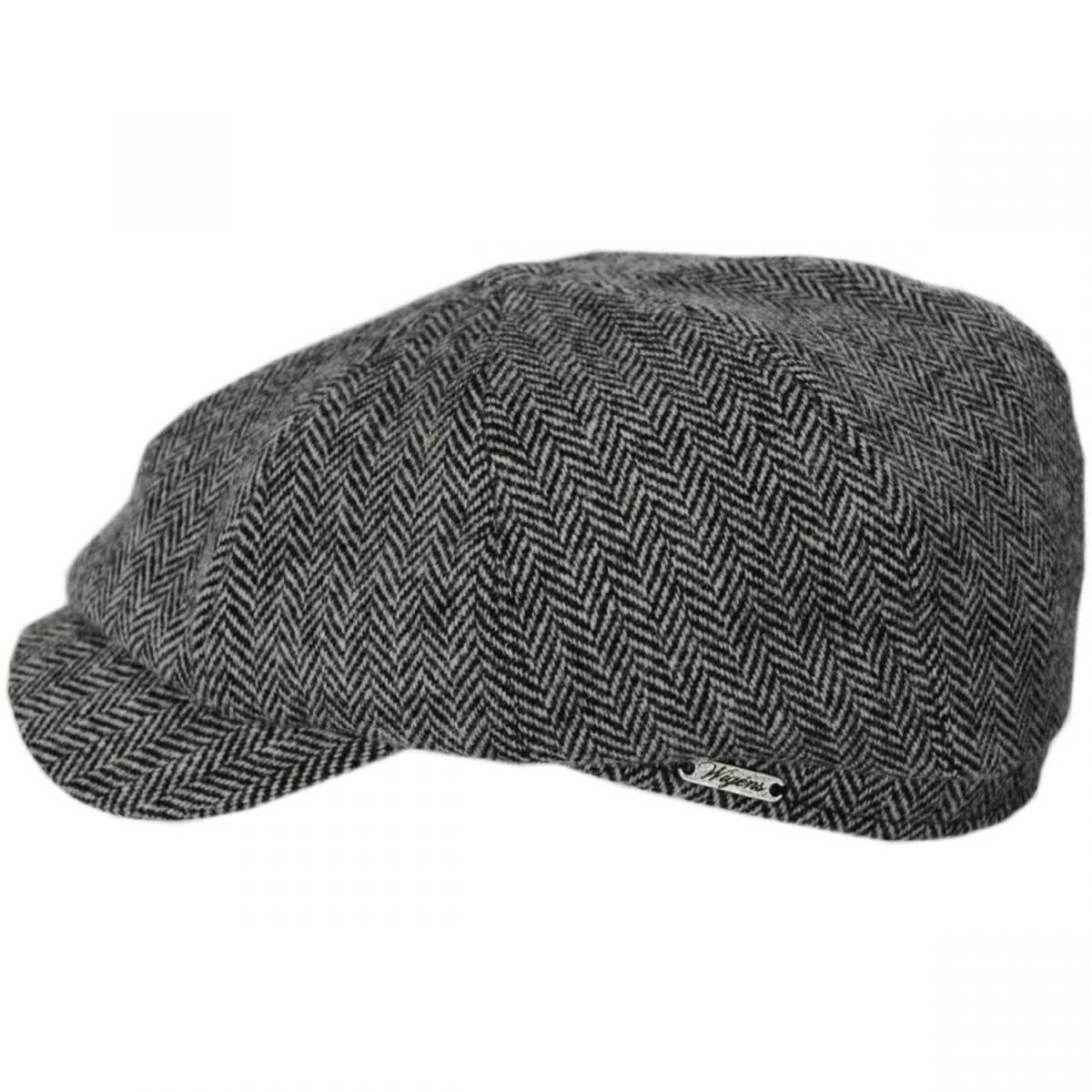 Wigens Caps | Classic Shetland Wool Herringbone Newsboy Cap | 161952 | profile | GREY