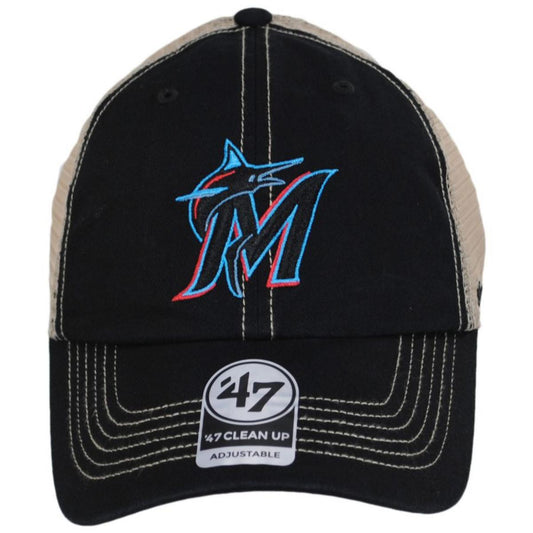 47 Brand | Miami Marlins Trawler 47 Mesh Clean Up Baseball Cap | 203265 | front | BLACK