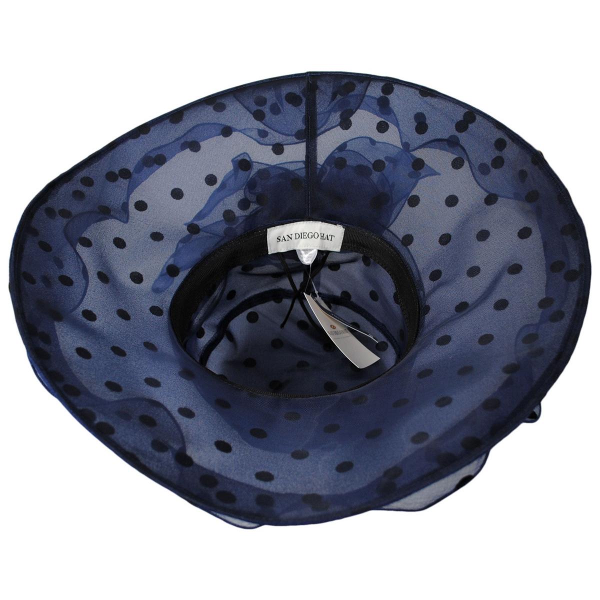 San Diego Hat Company | Dots Organza Boater Dress Hat | 121053 | under | NAVY DOT