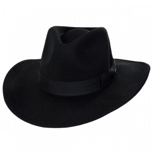 Jaxon Hats | Colorado Ultra Wide Brim Wool Felt Fedora Hat | 135200 | lead | BLACK