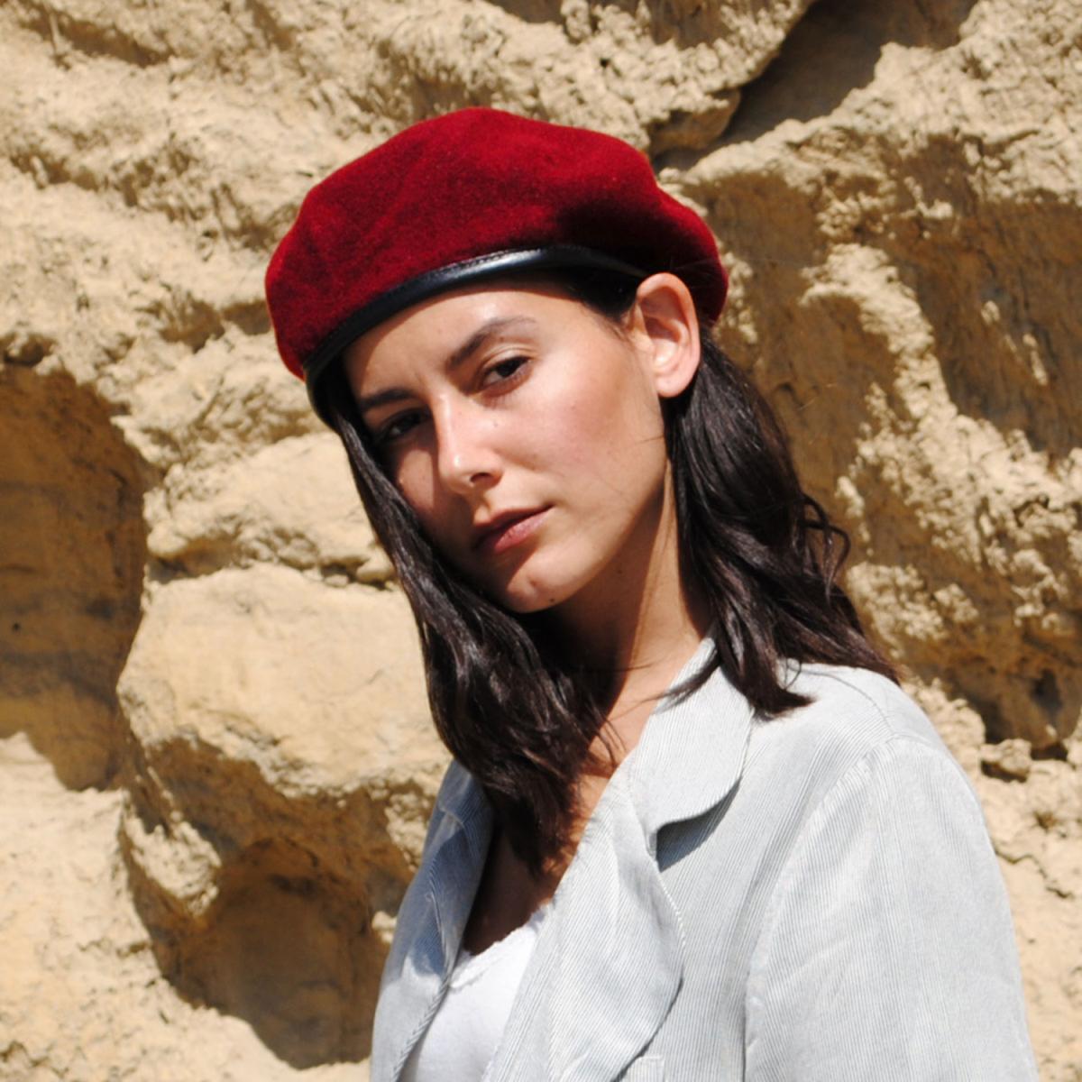 Village Hat Shop | Wool Military Beret with Lambskin Band | 151106 | lsfone | RED