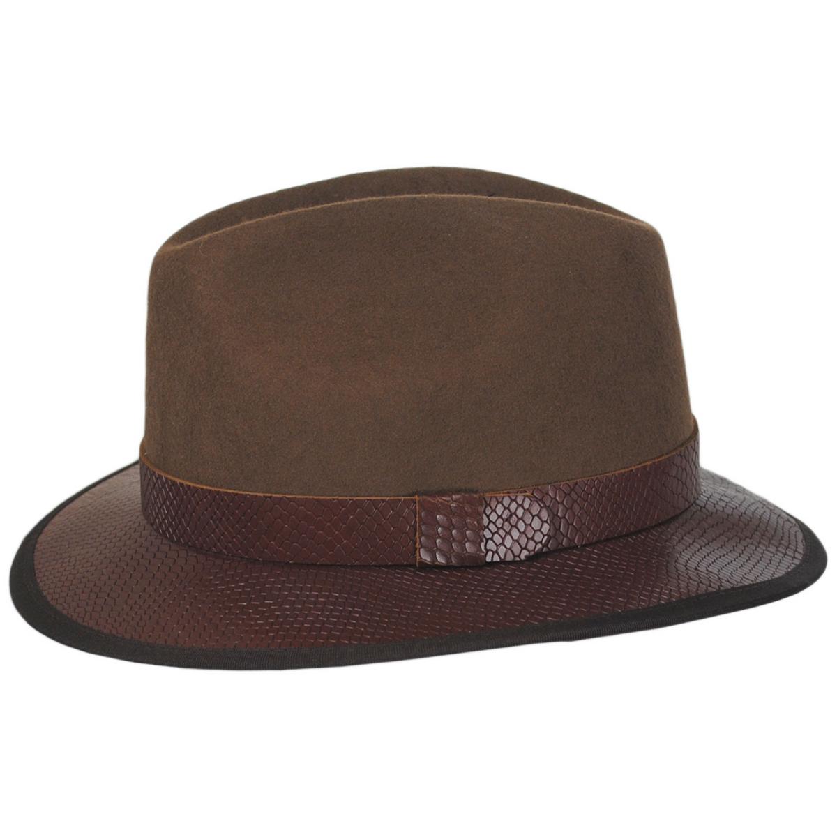 Bigalli | Rhea Wool & Leather Safari Fedora Hat | 131437 | profile | TOBACCO/CHOCOLATE