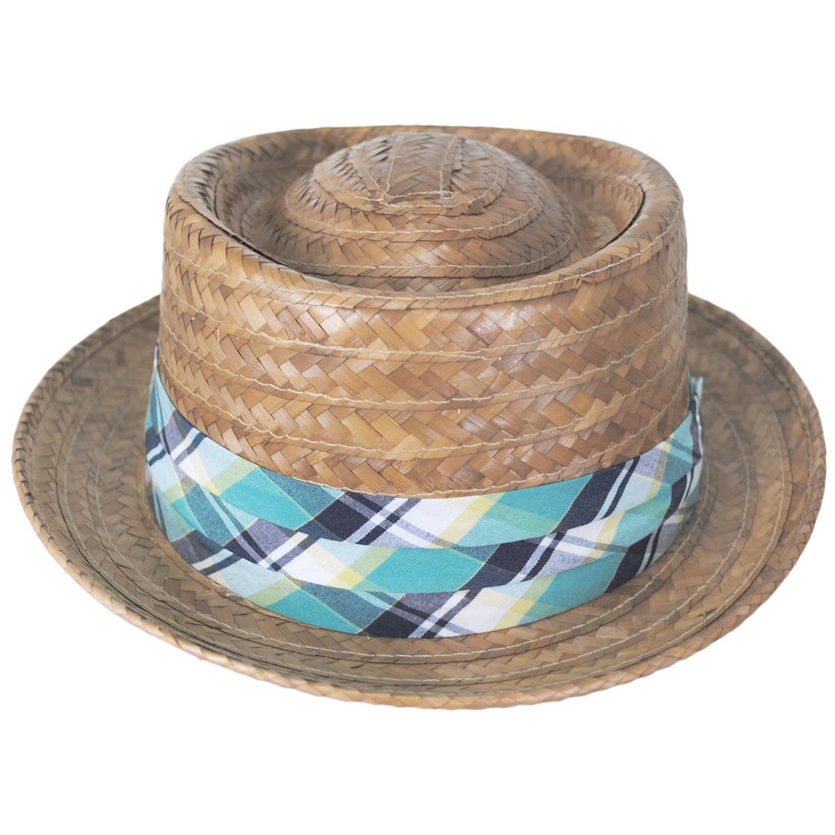 Stetson | Madrigal Coconut Straw Pork Pie Hat | 126923 | front | BROWN/BLUE