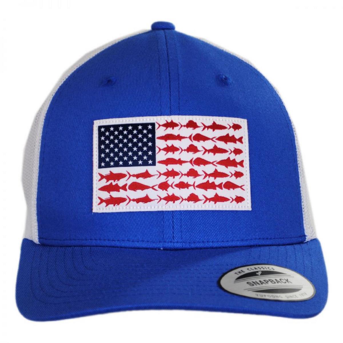 Columbia Sportswear | PFG Fish Flag Mesh Snapback Baseball Cap | 400151 | front | VIVID BLUE/WHITE