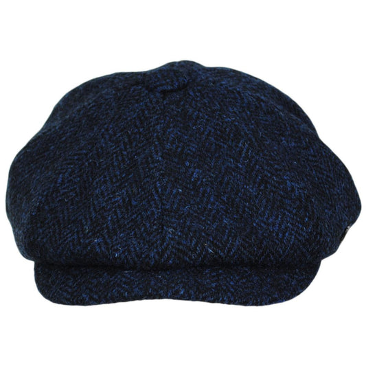 Failsworth | Carloway Harris Tweed Wool Herringbone Newsboy Cap - Blue | 177901 | front | BLUE