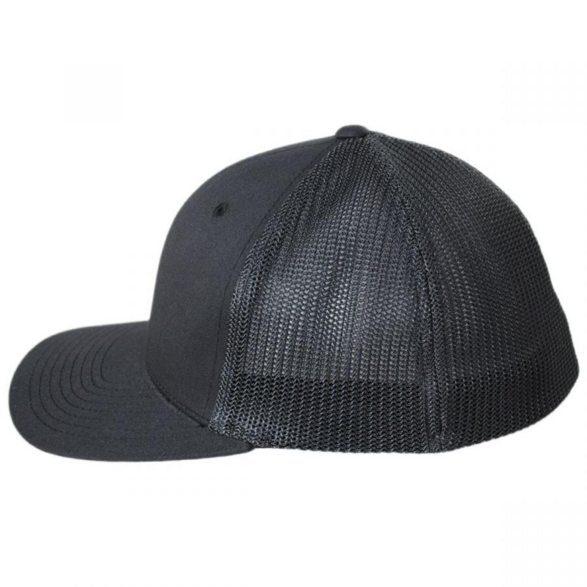 Flexfit | Tonal Cotton Blend Trucker Fitted Baseball Cap | 221504 | profile | CHARCOAL