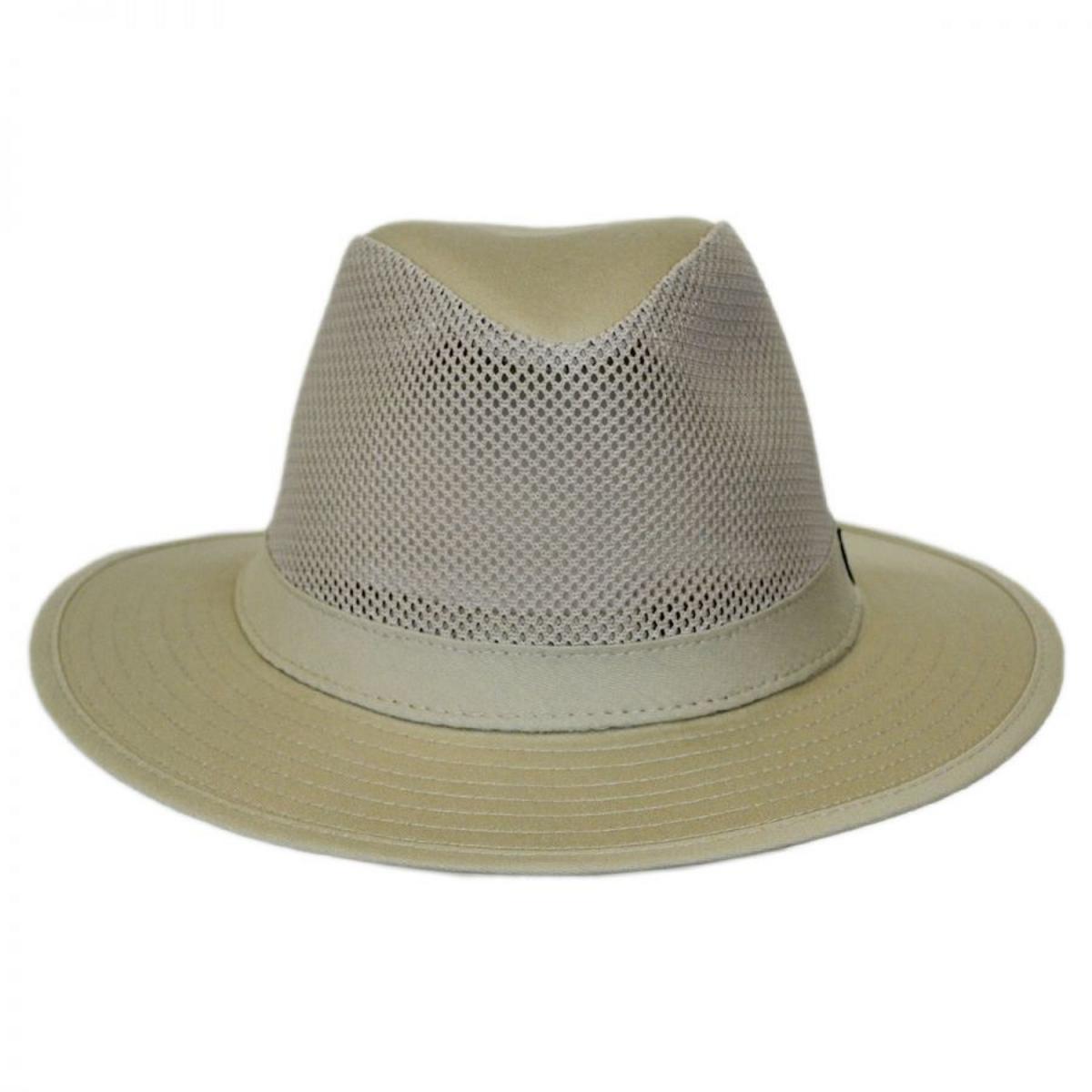Panama Jack | Mesh Crown Cotton Safari Fedora Hat | 400603 | front | KHAKI