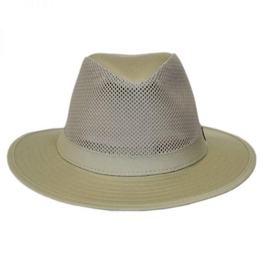 Panama Jack | Mesh Crown Cotton Safari Fedora Hat | 400603 | front | KHAKI