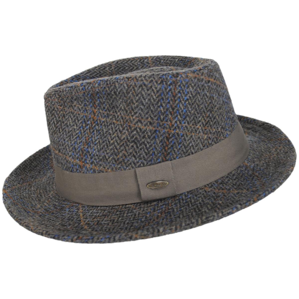 Scala | Barry Wool Blend Tweed Fedora Hat | 140170 | profile | BROWN