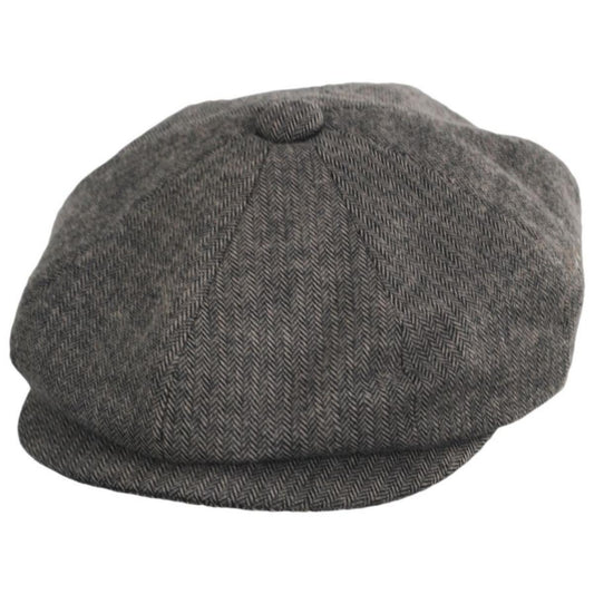 Baskerville Hat Company | Cardiff Cotton Herringbone Newsboy Cap | 167678 | lead | BLACK/GREY