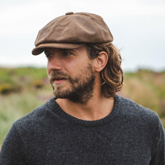 Jaxon Hats | Leather Newsboy Cap | 170201 | lsmone | BROWN