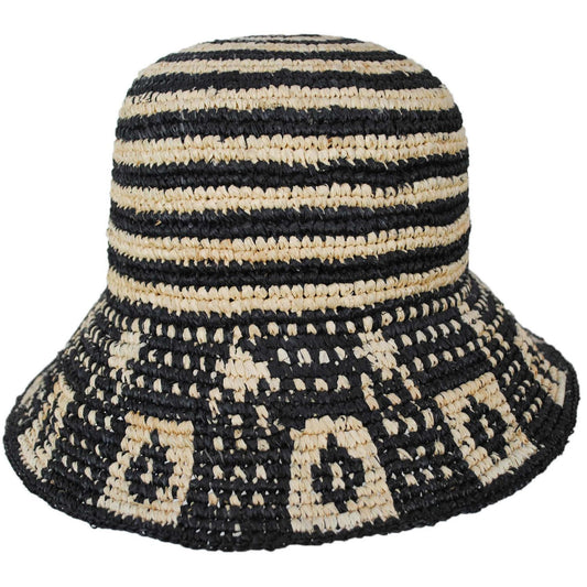 BRIXTON HATS | Redding Raffia Straw Bucket Hat | 185557 | front | BLACK/NATURAL