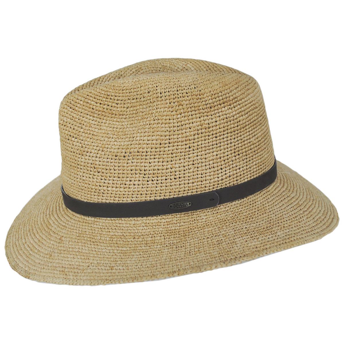 Scala | Tulum Hand Crocheted Raffia Safari Fedora Hat | 126238 | profile | NATURAL