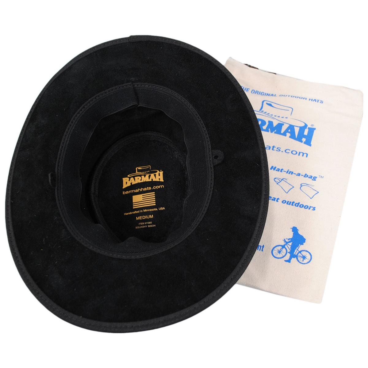 Barmah | American Bison Leather Foldaway Drover Hat | 400904 | under | BLACK