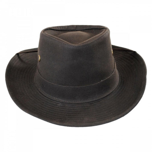Hills Hats of New Zealand | The McKenzie Waxed Cotton Outback Hat | 401700 | front | BROWN