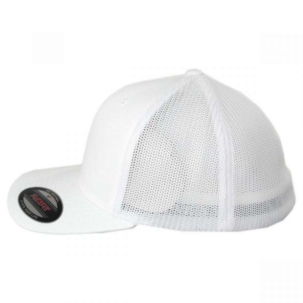 Flexfit | Tonal Cotton Blend Trucker Fitted Baseball Cap | 221504 | profile | WHITE