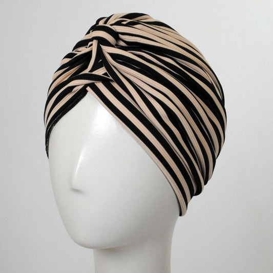 Jeanne Simmons | Striped Soft Poly Turban | 106531 | lead | TAN