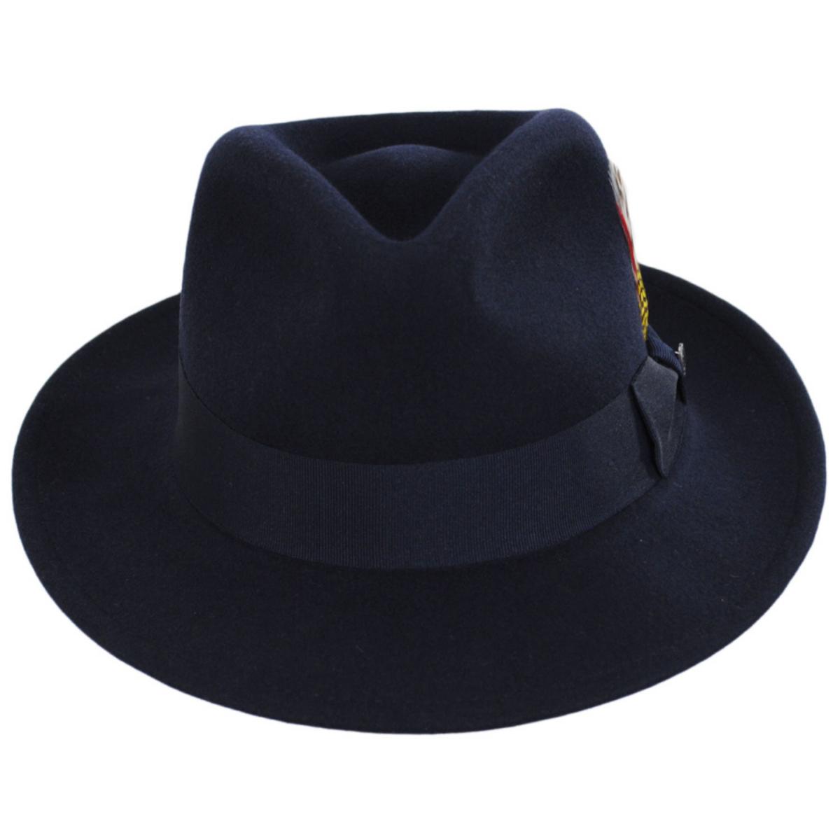 Jaxon Hats | C-Crown Crushable Wool Felt Fedora Hat | 135003 | front | NAVY BLUE