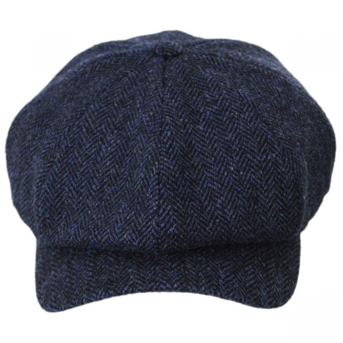 Wigens Caps | Classic Shetland Wool Herringbone Newsboy Cap | 161952 | front | NAVY
