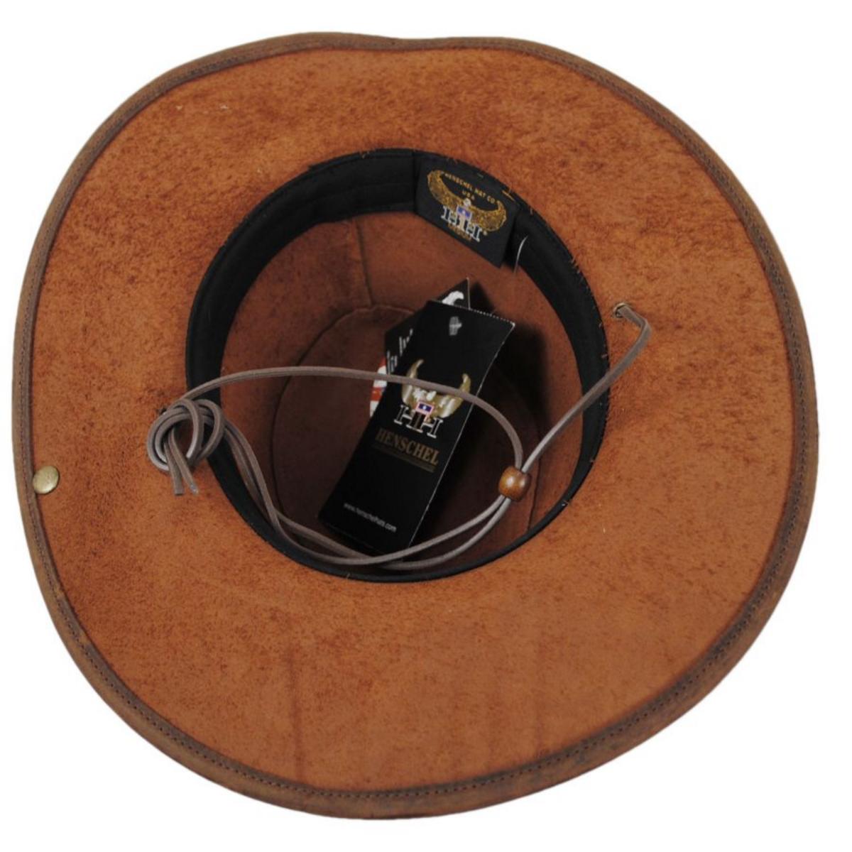 Henschel | Oiled Leather Aussie Fedora Hat | 140370 | under | BROWN
