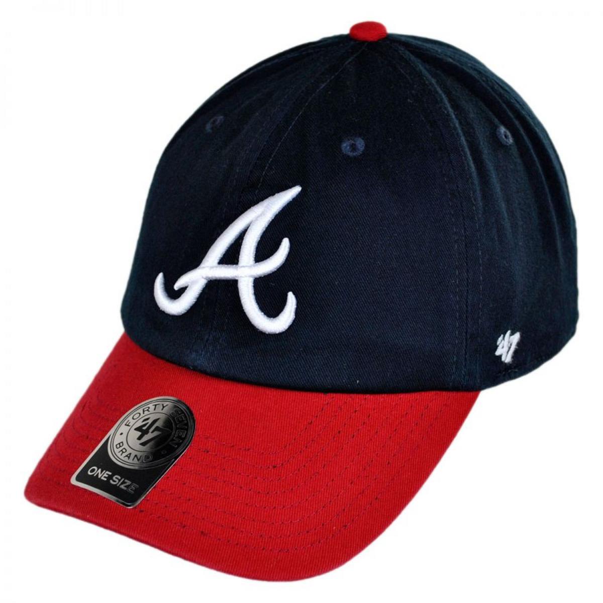 47 Brand | Atlanta Braves MLB Clean Up Strapback Baseball Cap Dad Hat | 203249 | lead | NAVY/RED