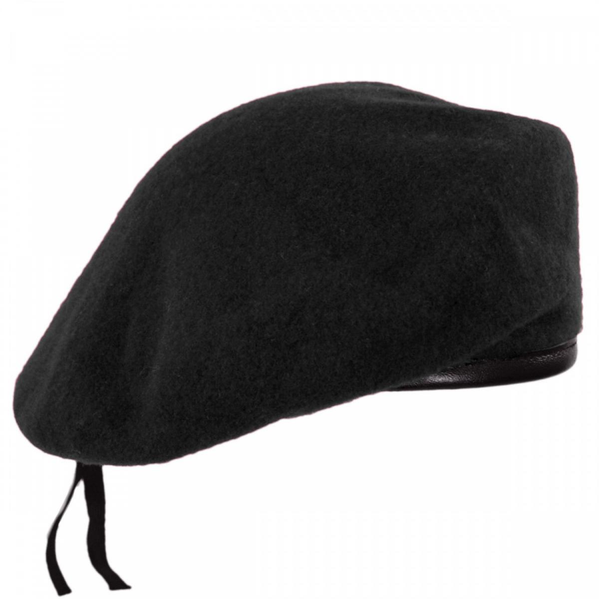 Village Hat Shop | Wool Military Beret with Lambskin Band | 151106 | lead | BLACK