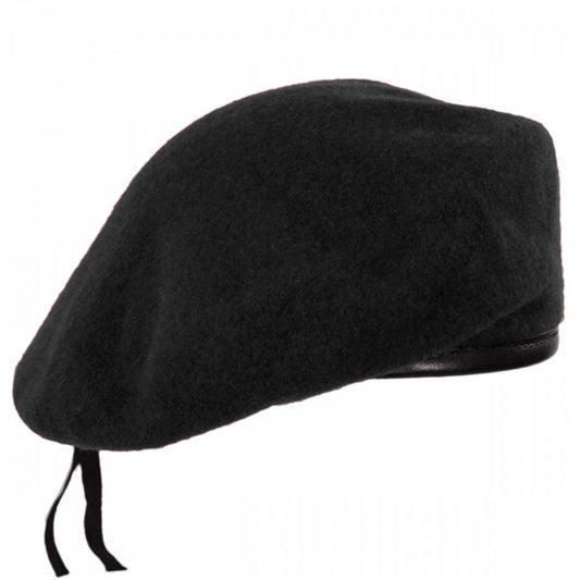 Village Hat Shop | Wool Military Beret with Lambskin Band | 151106 | lead | BLACK