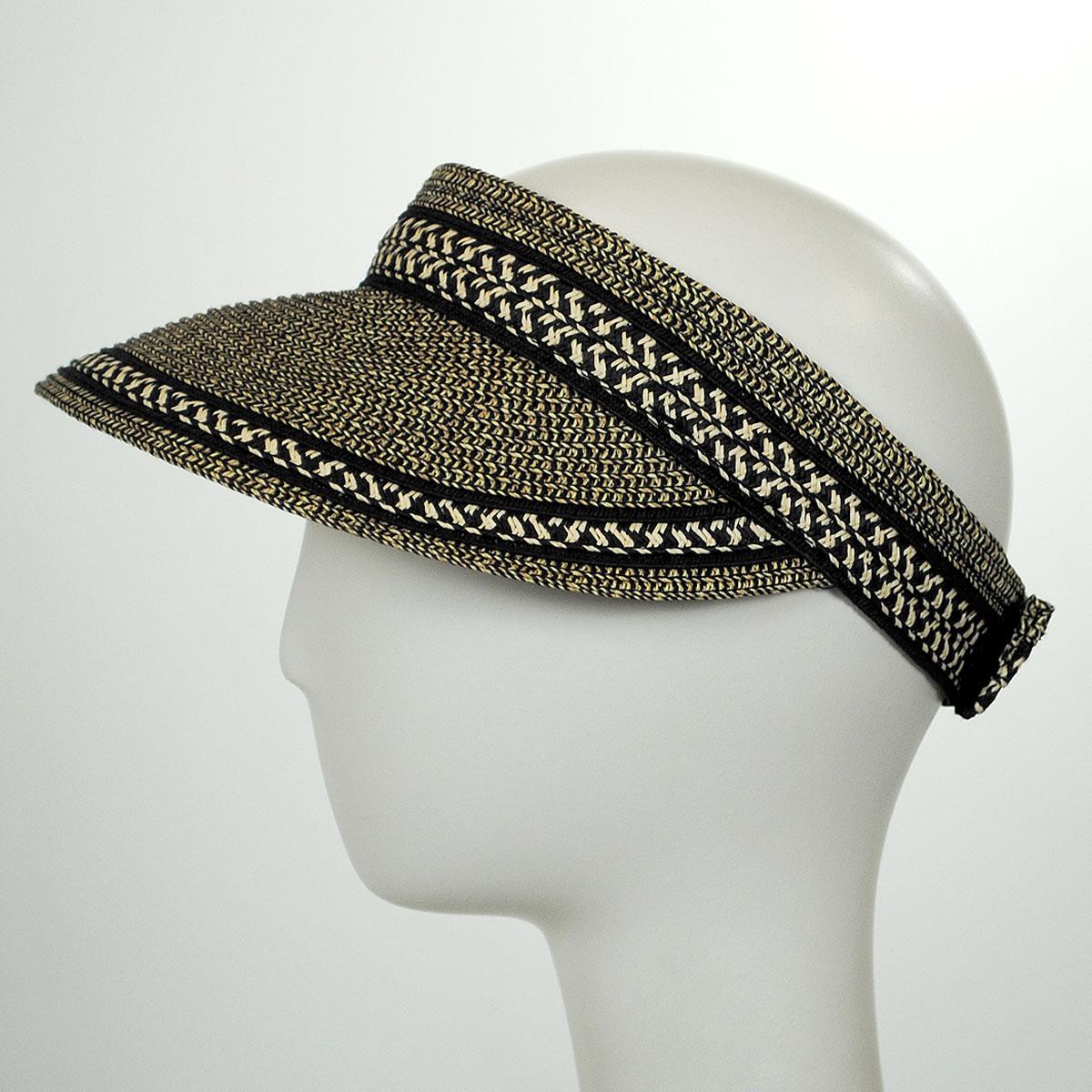 Jeanne Simmons | Tweed/Check Toyo Straw Rollable Visor | 196201 | profile | BLACK