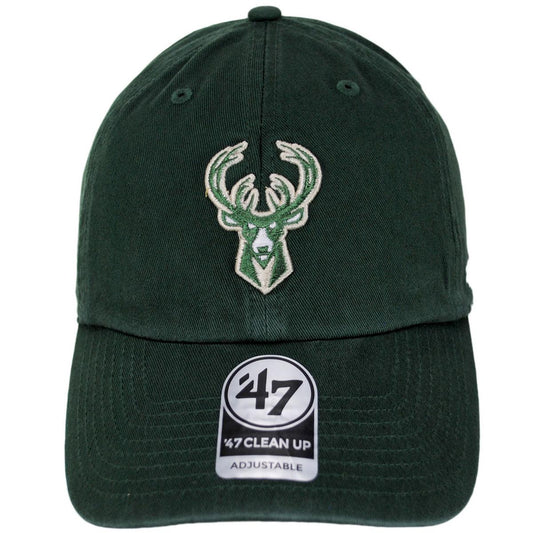 47 Brand | Milwaukee Bucks NBA Clean Up Strapback Baseball Cap Dad Hat | 204080 | front | DARK GREEN