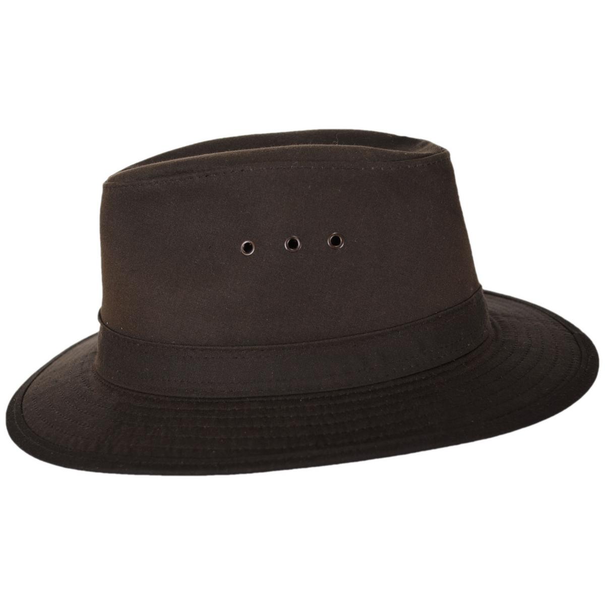 Hills Hats of New Zealand | The Milford Wax Cotton Fedora Hat | 401704 | profile | BROWN