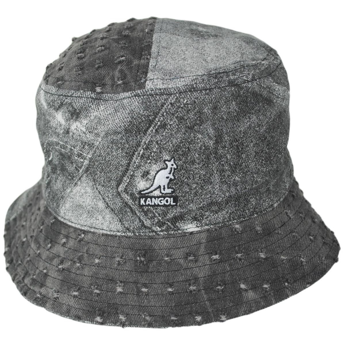 Kangol | Patchwork Mashup Denim Cotton Bucket Hat | 185777SS25 | front | BLACK TROMPE LOEIL