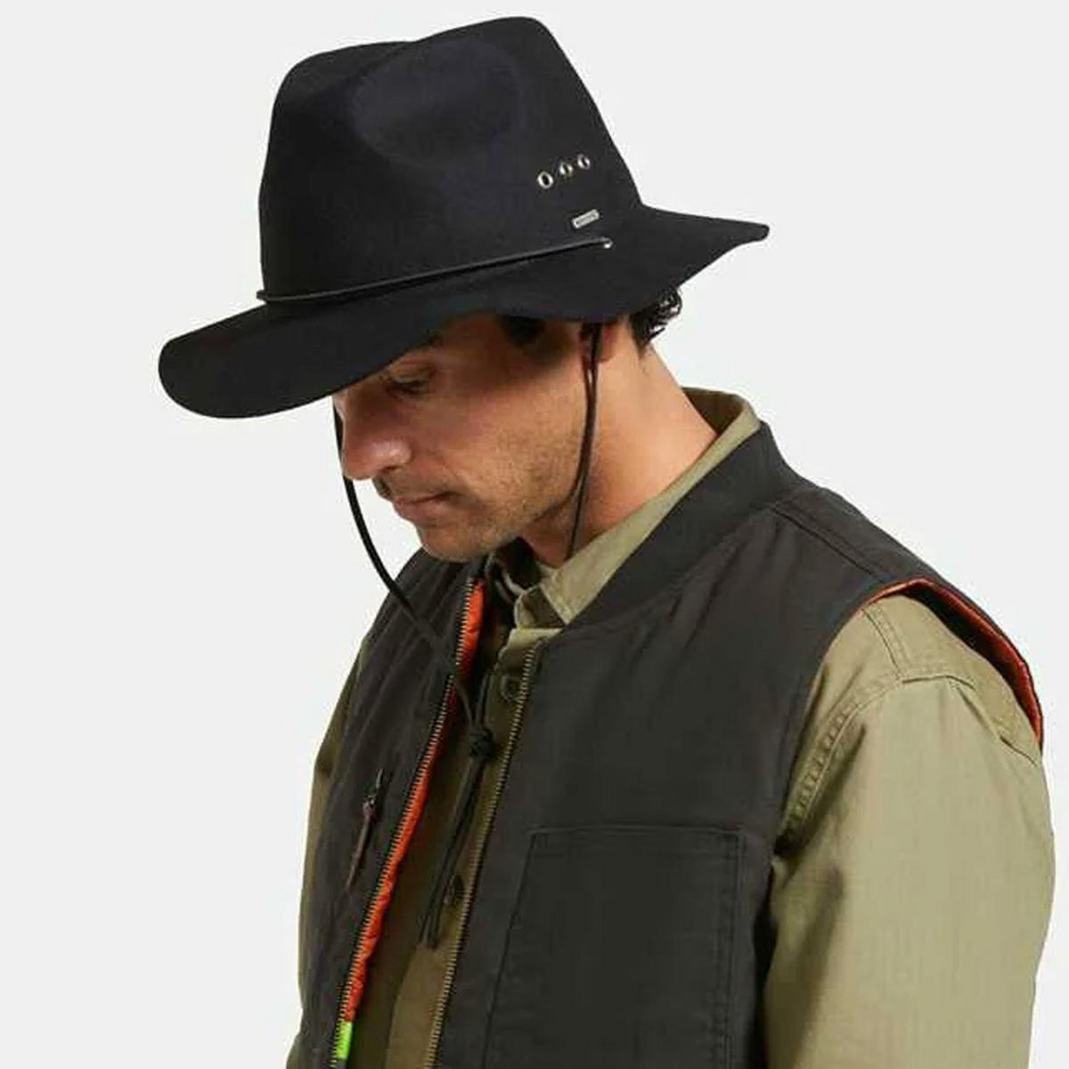 BRIXTON HATS | Wesley Weather Guard Wool Felt Packable Fedora Hat | 135609 | lsmone | BLACK