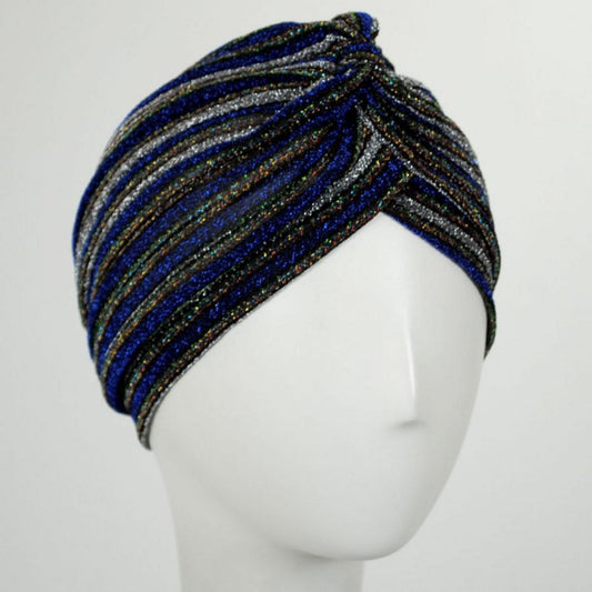 Jeanne Simmons | Metallic Stripe Turban | 106502 | lead | BLUE