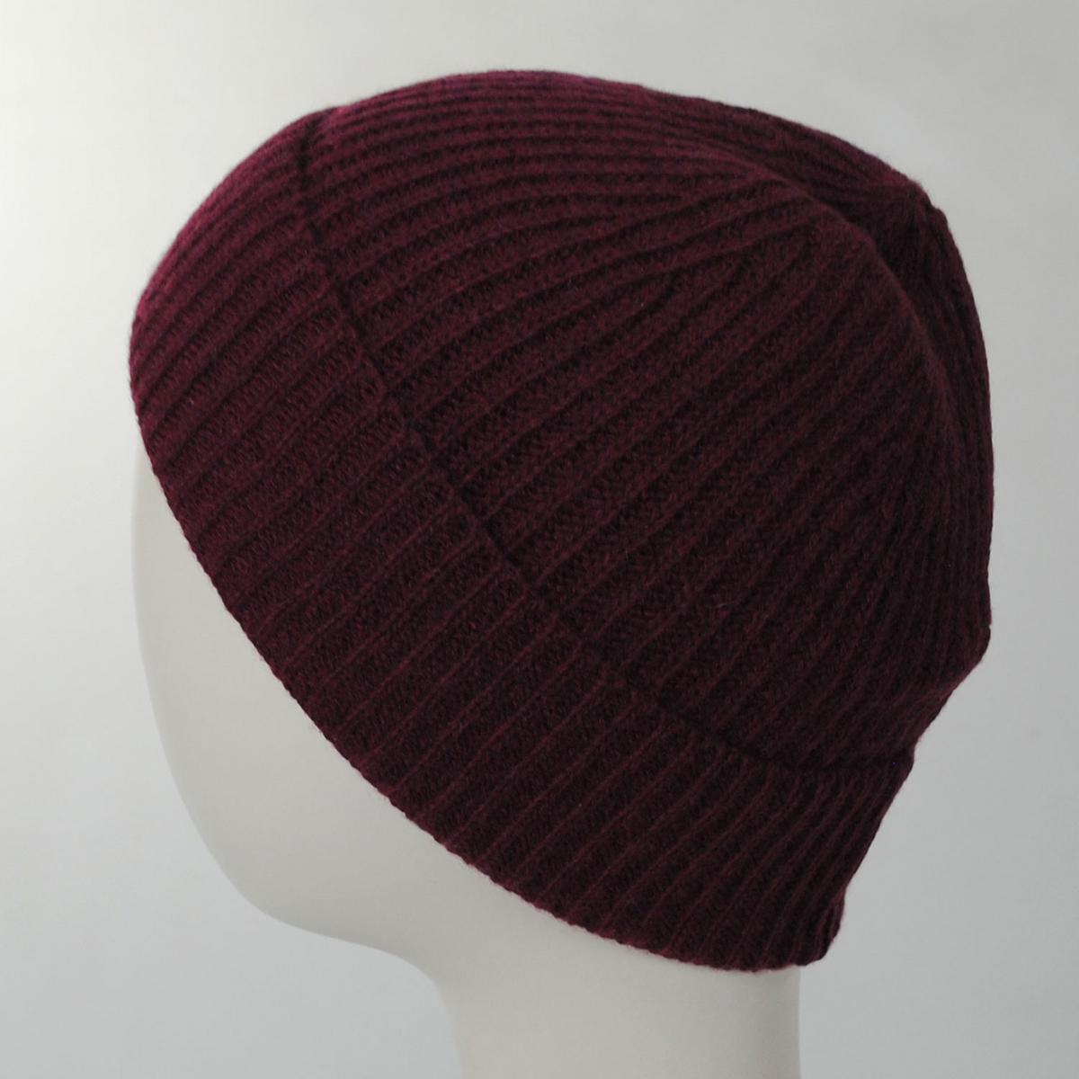 Stefeno Hats | Cashmere Ribbed Knit Beanie with Cuff | 500551 | profile | BORDEAUX