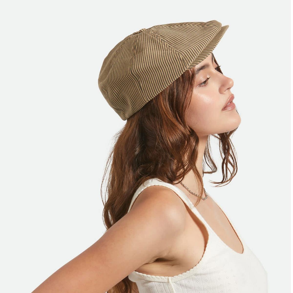 BRIXTON HATS | Brood Cotton Stripe Newsboy Cap | 161515 | lsfone | DARK TAN/BLACK HICKORY STRIPE