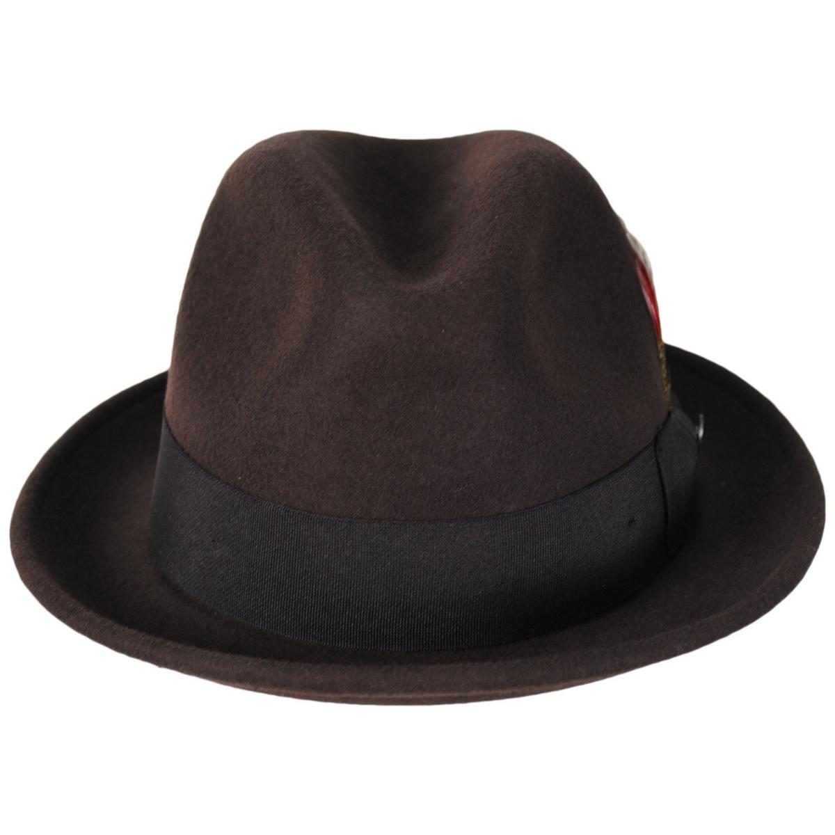 Jaxon Hats | Blues Crushable Wool Felt Trilby Fedora Hat | 132020 | front | BROWN